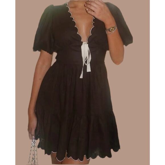 Revolve X House of Harlow 1960 Puff Sleeve Peasant Dress brown size 10 - Picture 1 of 4